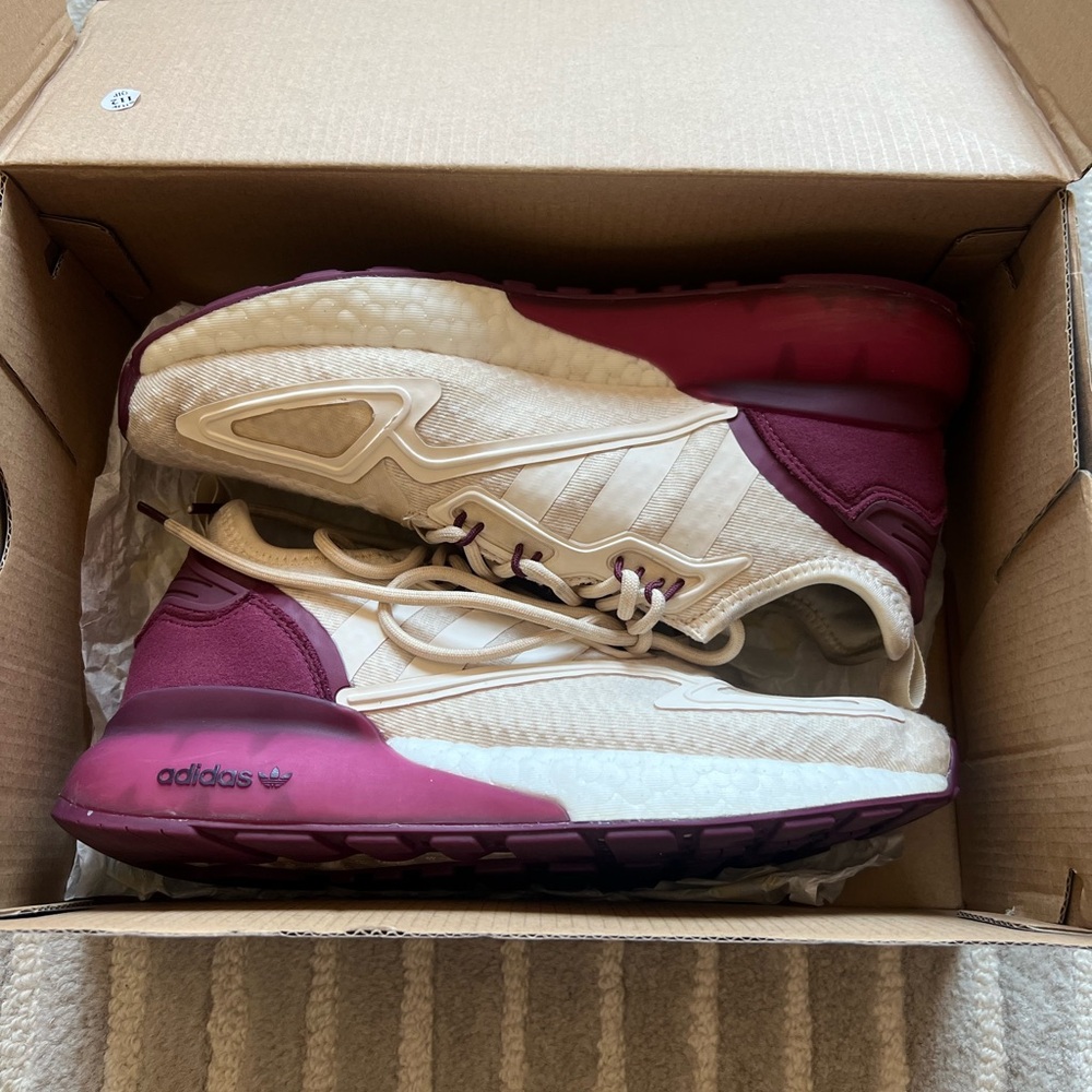 Adidas Women's Beige and Maroon Sneakers